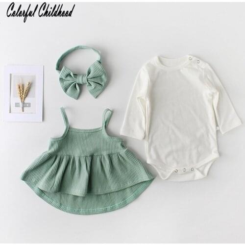 3pc set baby clothes autumn strap dress+romper+headwear infant suit newborn boy/girls clothing set 0-24m
