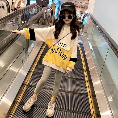 Vintage Letters Spring Autumn Girls Boys Sports Kids Teenagers Hooded Suit Two Piece Sweatshirts Pants Clothing Sets High Quali