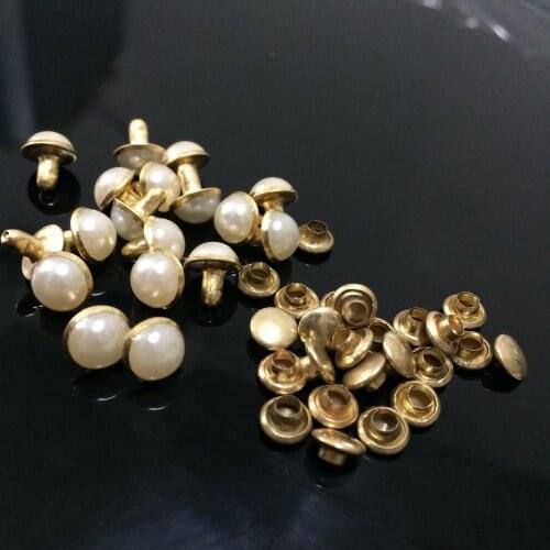 100PCS 7mm Round Gold Acrylic Pearl Rivets Leather Craft Punk Studs Fit DIY Making Belts Shoes Bag Bracelets Shipping Free