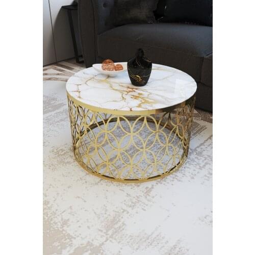 Laser Cut Detailed Marble Pattern Glazed Silver Lux Medium Tripod Karya Model wohnzimmertisch طاولة غرفة معيشة столик из стекла