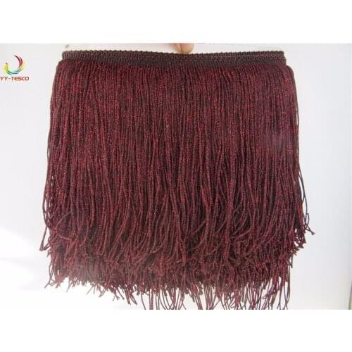 10 Yards 20 CM Long Polyester Fringed Edge Trim African Red wine tassel Trimming Lace Ribbon Diy Latin Dance Clothes Accessories