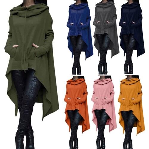 Richkeda Store New 2021 Sweater Women Winter Women Plus Size Long Sleeve Hood Tops Solid Sweater Irregular