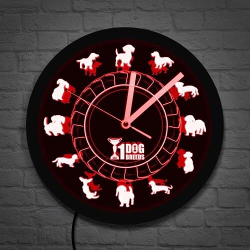 Lovely Puppy Dachshund Dog Breed LED Backlight Modern Wall Clock Animals Hospital Wall Art Pet Store Decor Clock Dog Lover Gift