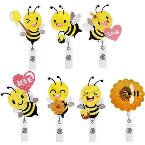 Fashion Cartoon Flower Bee Retractable Nurse Badge Reel Clip Badge Holder Students Doctor Id Card Holder School Office Supplies