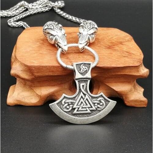 Vintage Viking Wolf Head Perun Axe Penddant Nordic Viking Valknut Rune Amulet Mens Necklace