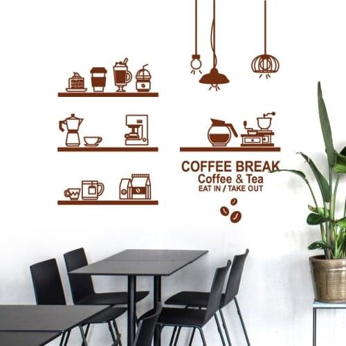 Coffee Shop Sticker Decal Cafe Cup Vinyl Art Wall Decals Decor Decoration Break Coffee Glass Decals CAFE1024