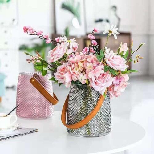 Nordic Creative Glass Vase Transparent Decorative Ornaments Light Luxury Living Room Fresh Flowers Portable Flower Device