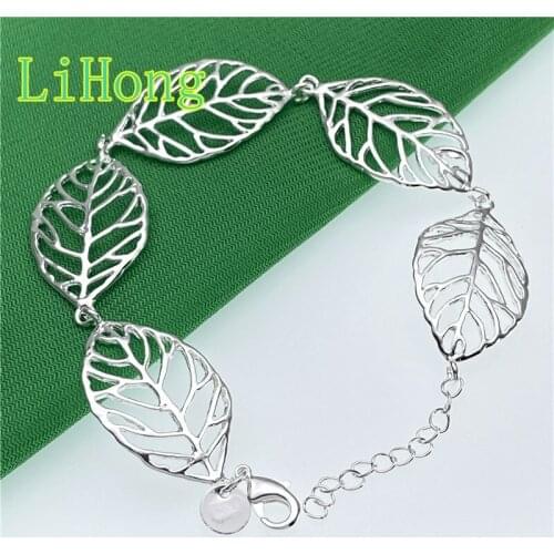 New 925 Sterling Silver Bracelet Feather Leaf Bracelet for Woman Charm Jewelry Engagement Gift