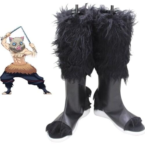CostumeBuy Demon Slayer Kimetsu no Yaiba Hashibira Inosuke Shoes Black Boots Cosplay Prop Accessory Custom Made