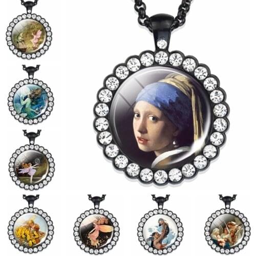 Girl with Pearl Earrings Necklace Elf Pendant Angel Wings Art Photo Frog Fairy Tale Necklace Fashion Women Charm Jewelry