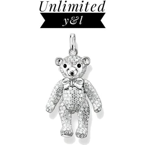 Movable Arms Legs Cute Teddy Bear with Knot Pendants Zirconia Fashion Jewelry Accessories Fit Link Chain Necklace Women Men