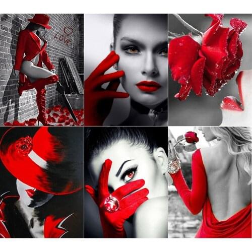 Full Square/Round Diamond Painting Red and Black 5D DIY Diamond Embroidery Woman Cross Stitch Rhinestone Mosaic Home Decoration