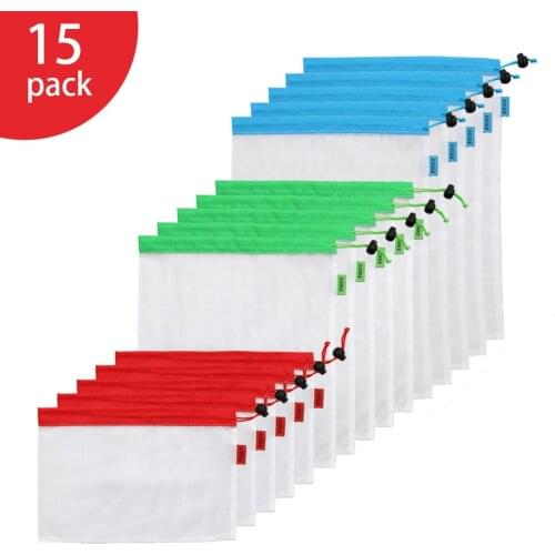 S,M,L 15pcs Multipurpose Vegetable and fruit mesh bag reusable polyester supermarket shopping bag mesh beam storage bag