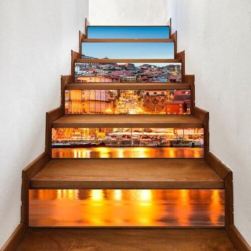 Self Adhesive Decal Town View PVC Waterproof Beautiful Art Home Decor Suit for Steel Stair Paper DIY Living Room Print Sticker