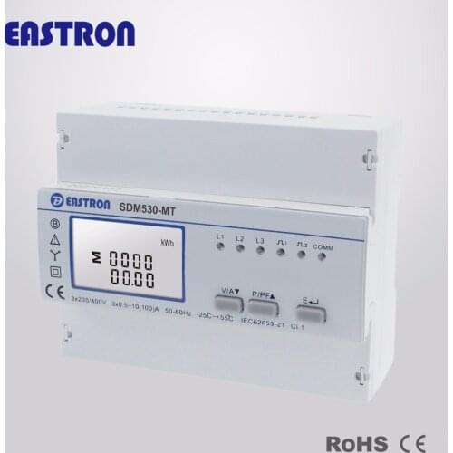 SDM530MT 10(100)A, 50/60Hz, Multi tariffs Three Phase Four Wire Din Rail Energy Meter, with RS485 Modbus RTU, CE approved