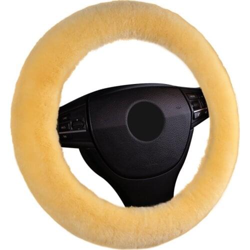 Wool 100% Universal Car Steering Wheel Cover 35cm-42cm is suitable Plush keeps warm in winter