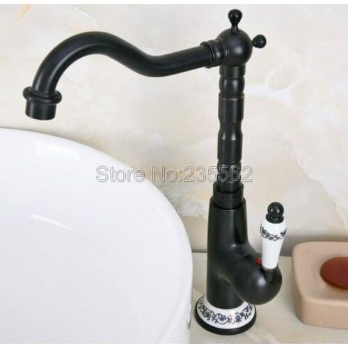 Modern Black Oil Rubbed Kitchen Faucet Swivel Spout Wash Basin Faucets Cold and Hot Water Mixer Taps Lnf651