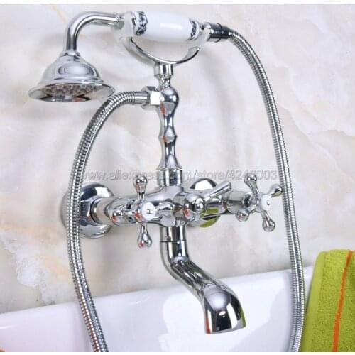 Modern Chrome Wall Mounted Bathroom Shower Faucet Telephone Bath Faucets with Hand Shower Tap Kna186