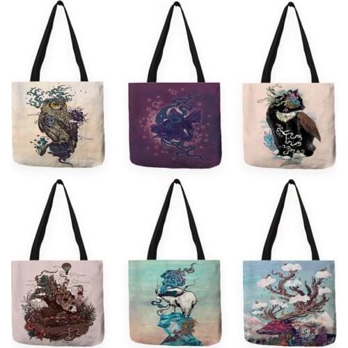 Creative Tattoo Animal Art Print Tote Designer Reusable Shopping Bags Casual Handbags Shoulder Bag for Women Lady B13072