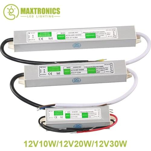 Led driver waterproof IP67 AC/DC 220V to 12V Power Supply Lighting Transformer Switch Aluminum 10W 20W 30W for led strip Lights