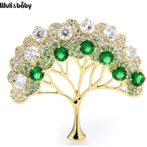 Wuli&baby 2022 New Luxury Tree Brooches For Women Designer Cubic Zirconia Life Tree Party Brooch Pin New Year Gifts