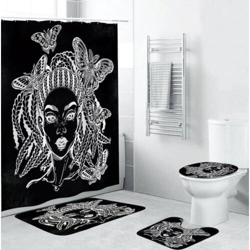 The sunBathroom Shower Curtain Set Bathroom Decoration Water-resistant Shower Curtain Non-slip Pedestal Rug Lid Toilet Cover Set