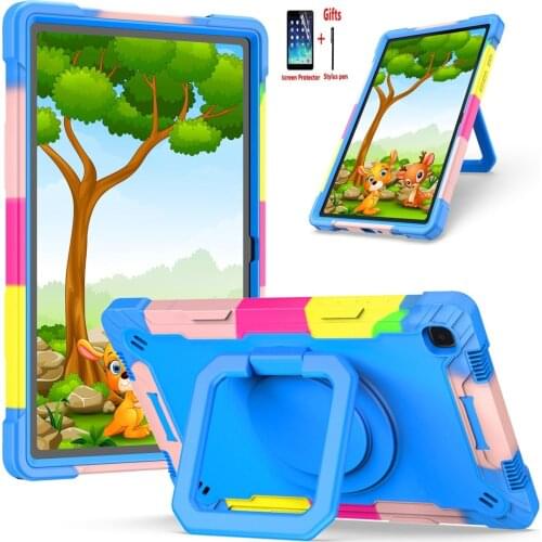 Kids Safe Rotation Kickstand for Samsung Galaxy Tab A7 10.4 2020 T500 T505 Case Funda Handle Silicon PC Protective Cover+Film
