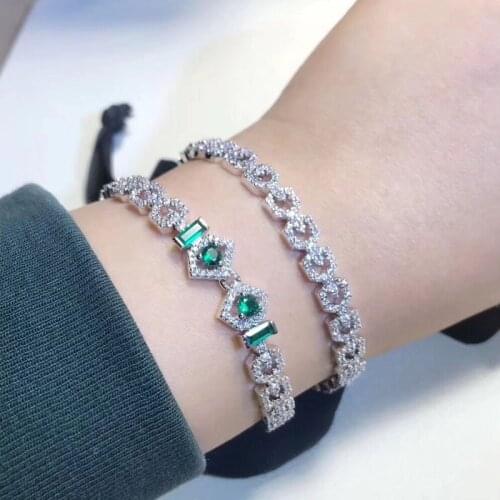 SLJELY 925 Sterling Silver Luxury Geometry Chain Manacle Bracelet Pave Full 3A Cubic Zirconia Bangle Women Fashion Party Jewelry