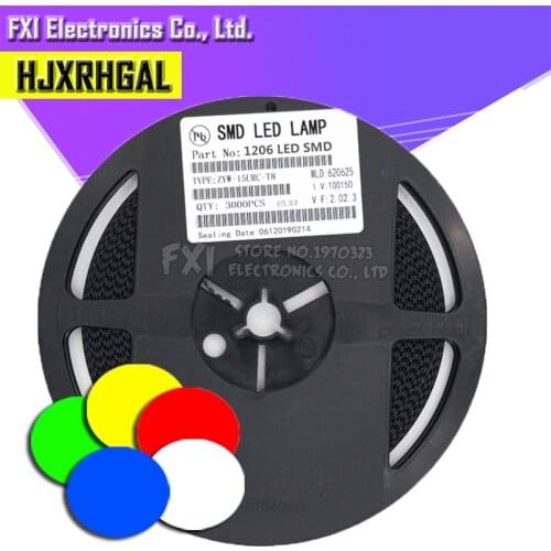 1Reel 3000pcs 1206 SMD LED diodes light yellow red green blue White Hot sale