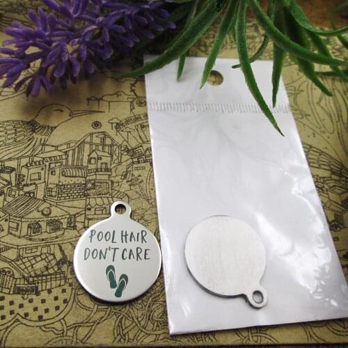 10pcs--"Pool Hair Don't Care"stainless steel charms 5 styles for choosing DIY Charms for necklace bracelets