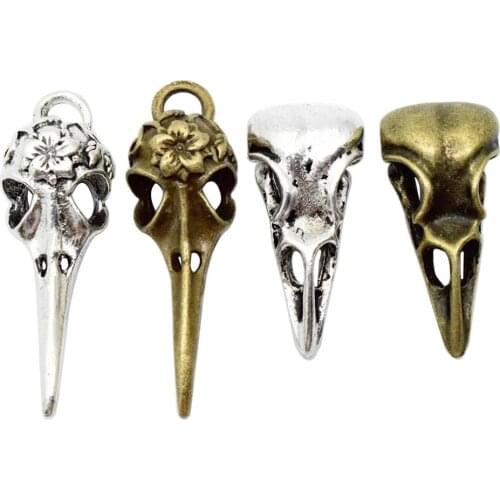 12pcs Mixed Antique Bronze Silver Skeleton Bird Head Charms Pendants Jewellery Making Accessories DIY
