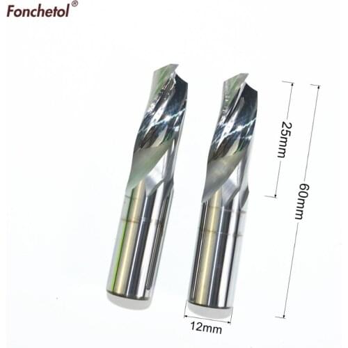 2PCS- 12mm*25mm,Single Flute Spiral end mill cnc solid carbide aluminum engraving milling cutter,aluminum composite panels