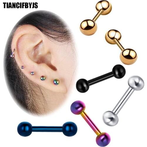 TIANCIFBYJS 2pcs Ear Cartilage Tragus Earring Stainless Steel Piercing Helix Barbell Woman Ear Stud Lip Piercing Body Drop