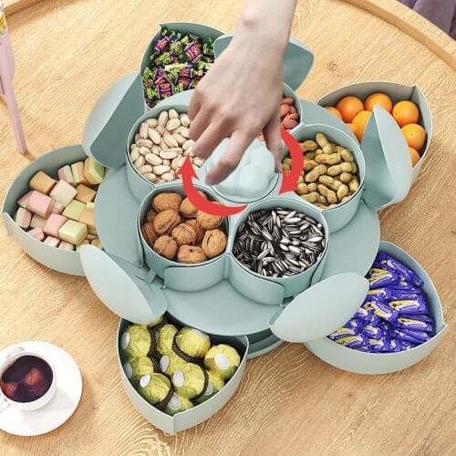 2-layer Rotating Petal Candy Box Snack Dish Nut Box Tray Case Food Storage Cases Fruit Plate Wedding Home Organizer Storage