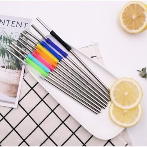 200Pcs/Lot Western Style Three Section Splicing 304 Stainless Steel Silicone Straw Silver Metal Foldable Drink Straw Wholesale
