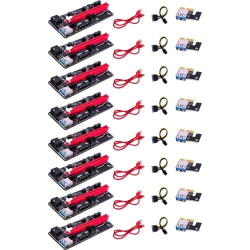 8pcs Newest VER009 USB 3.0 PCI-E Riser VER 009S Express 1X 4x 8x 16x Extender Riser Adapter Card SATA 15pin to 6 pin Power Cable