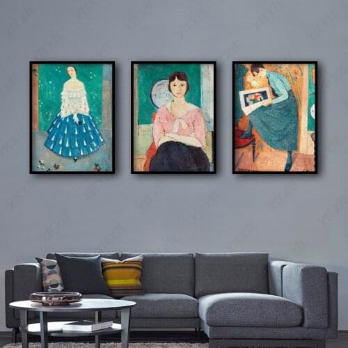 Abstract Wall Art Demure Women Colorful Cartoon Character Watercolor Canvas Painting for Living Room Bedroom Corridor Decoration