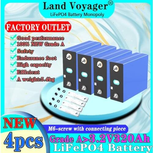 4PCS Land Voyager 3.2V 320AH 310ah Battery Cell With Connecting Piece Link 12V Battery Pack Durable Power Foot Energy Storage