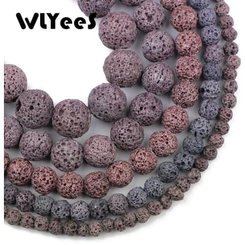 WLYeeS Natural Stone Grey Lava Beads 4 6 8 10 12mm Round Loose Space Beads for Women Necklace Jewelry Bracelet Making DIY 15inch