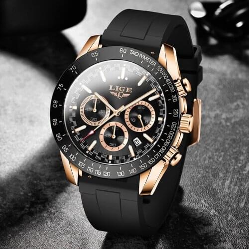 LIGE Mens Watches Sports Silicone Strap Watch for Men Top Brand Luxury Waterproof Men Quartz Wristwatch Relogio Masculino+Box