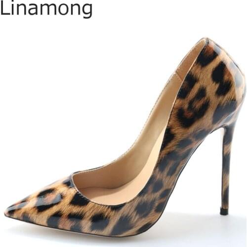 Cheap Pumps Women Leopard Shiny Leather Night Club Sexy Pumps Ladies Pointed Toe Party Thin High Heels Shoes Stilettos For Lady