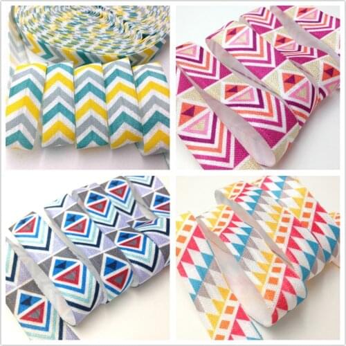 5 Yards 5/8 inch Aztec Geometric print Fold over elastic Stretchy FOE girls' hair tie accessories DIY handmade webbing headband