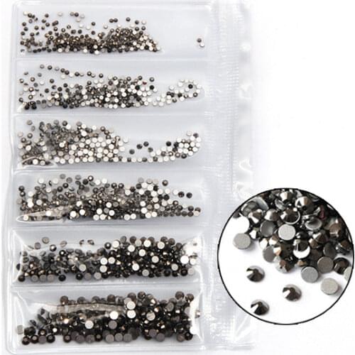 Hematite Mix Size SS3-SS10 1440PCS Nail Art Rhinestones Crystal Flat Back Non Hotfix Stone Diamonds For 3D Nails Decorations