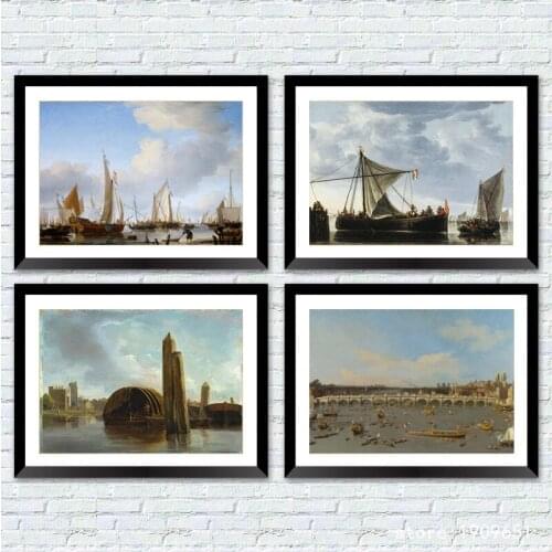 Cotton no frame classical white ships seascape wave canvas printings oil painting printed on cotton wall art decoration picture