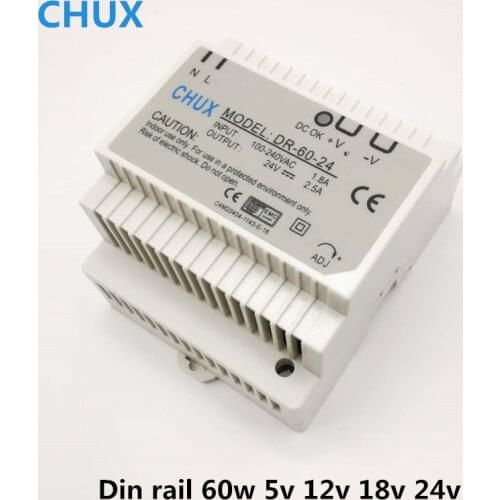 5V 12V 18V 24V 60W Switching Power Supply Din Rail Type SMPS DR-60 AC to Dc LED Industry Power Supplies