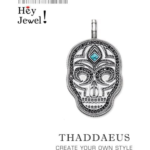 Pendant Blue Pave Skull,2018 New Fashion Jewelry Europe 925 Sterling Silver Bijoux Necklace Accessories Gift For Woman & Men