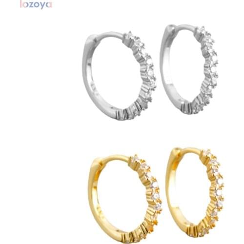 LOZOYA 925 Sterling Silver 12mm Huggies Jewelry For Big Hoops Circle Loops Round Crystal CZ Zircon Luxury European Jewelry