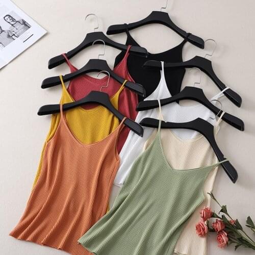 Womens camisole Knitted vest Korean style summer sling 2021 casual Tanks Female cami Sexy sleeveless top White black Slim sling