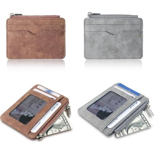 Mens Card Wallet Short Matte Leather Retro Multi-card Frosted Fabric Card Holder Money New Minimalist Purse Transparent Coins
