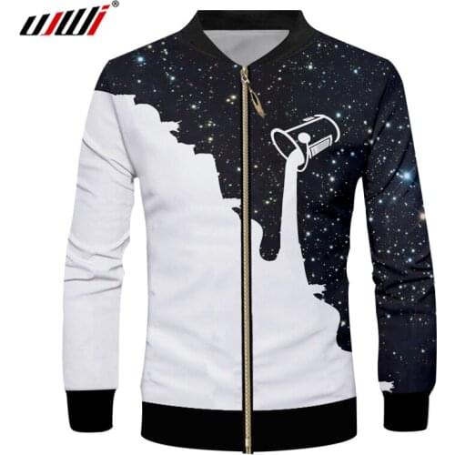 UJWI hot Jackets Homme Fashion Hooded Slim Starry sky 3D Tracksuits Print milk Funny Large Size Tops Tees Homme Zipper Jacket
